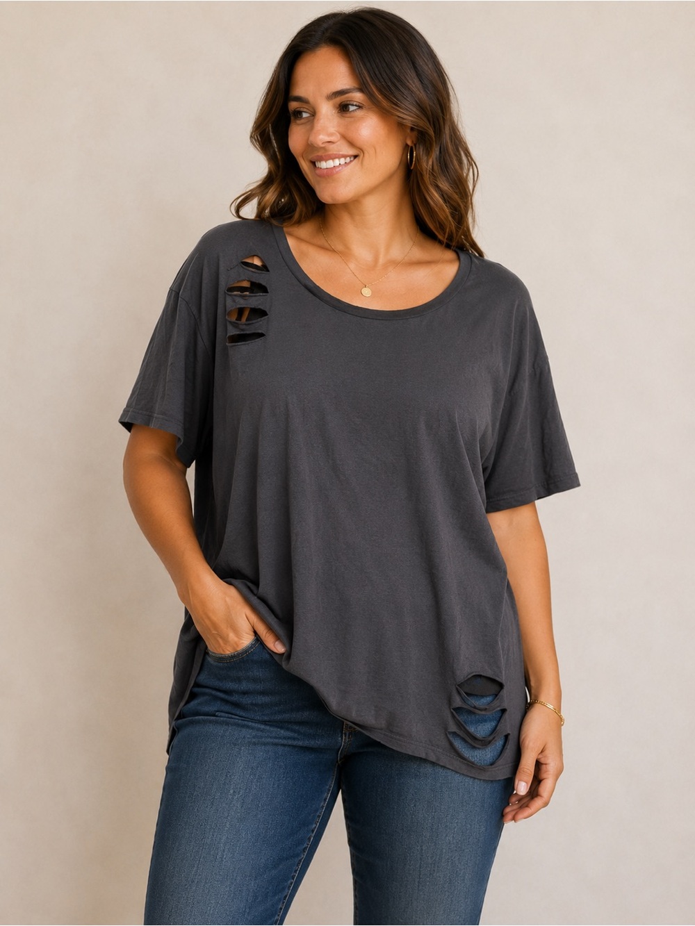 Torrid Women’s Oversized Distressed Open Back Top – Size 0X (12/14)